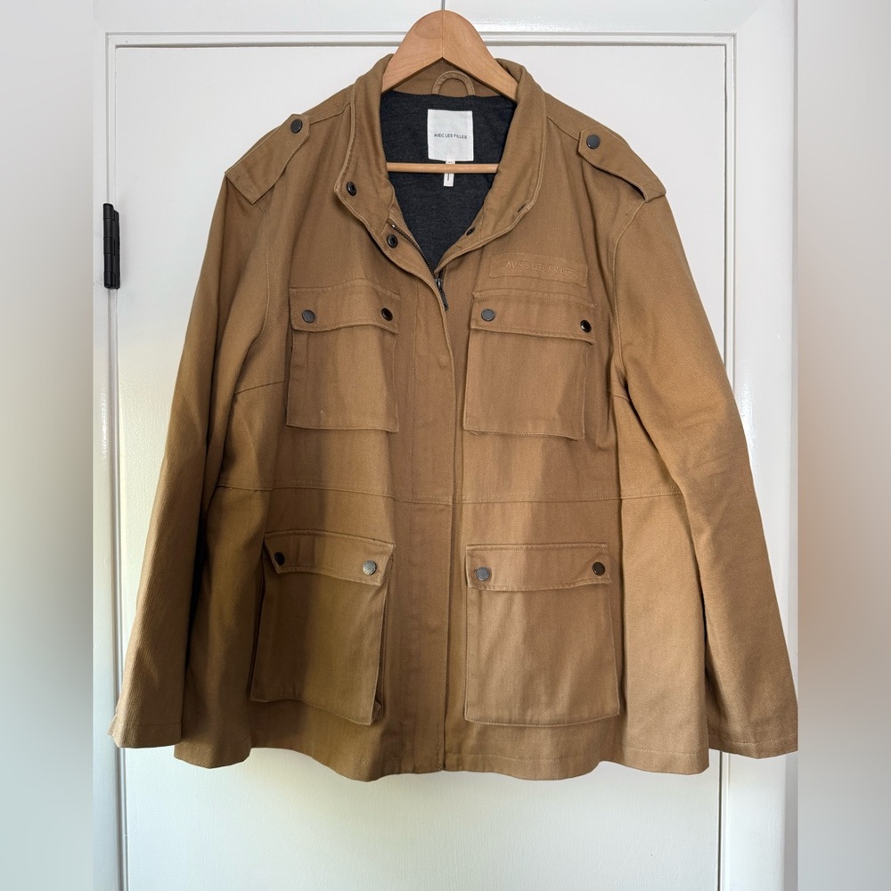 Avec Les Filles Washed Cotton Field Utility Jacket Tan Khaki Plus Size 2X - Picture 3 of 15
